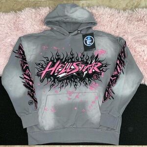 Hellstar Gray & Pink Logo Pullover Hoodie